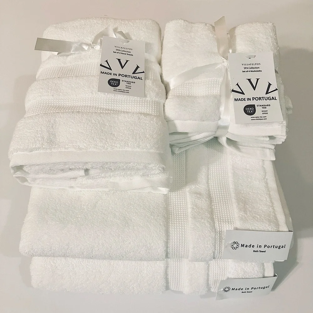 🎁VILLAFELPOS Spa Collection - Cotton Bath Towel Set - SEVEN (7) Pieces - White